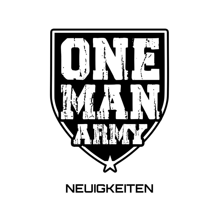 Logo mit der Aufschrift "One Man Army" und dem Wort "Neuigkeiten" darunter.